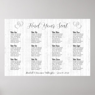 Hearts Wood Rustic Wedding Seating Chart Poster