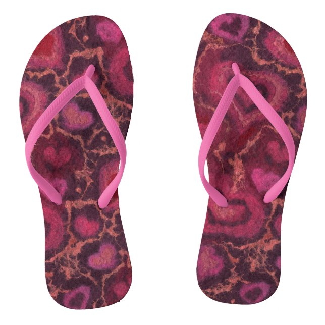 Hearts Wool Texture Romantic Love Valentine's Day Flip Flops (Footbed)