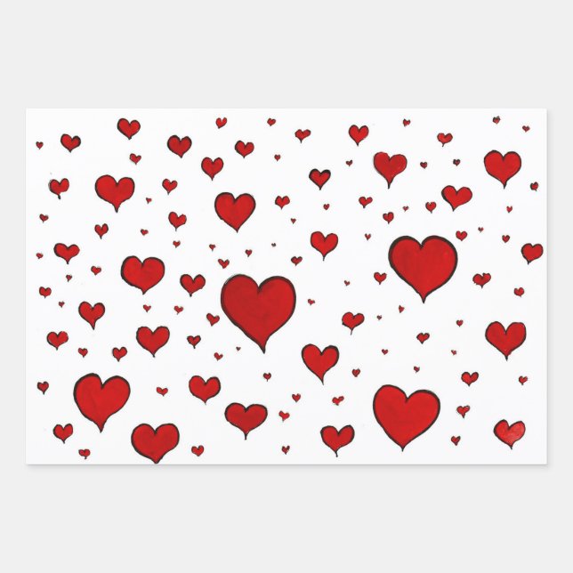 Hearts Wrapping Paper Sheet Set (Front)