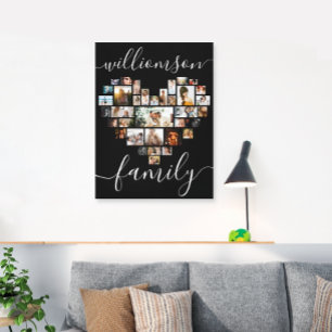 HeartShaped Photo Collage Family Script Caligraphy Canvas Print