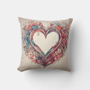 Heartstrings- watercolor heart painting throw pillow