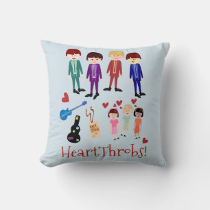 Heartthrobs Vintage Cartoon Character Retro Band Throw Pillow