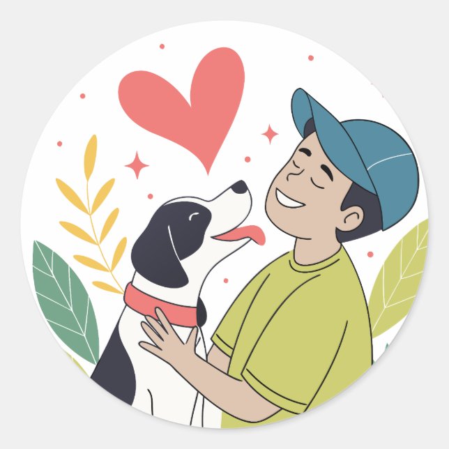 Heartwarming Boy Hugging Dog Stickers (Front)
