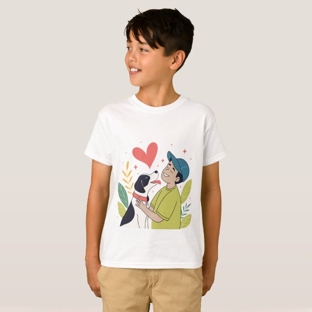 Heartwarming Boy Hugging Dog T-Shirt (Front Full)