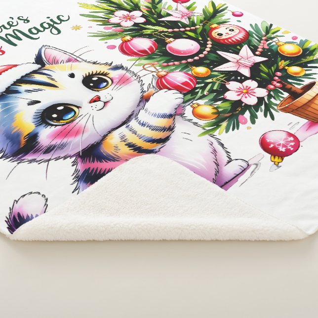 Heartwarming Christmas Cat - Cozy Winter Gift Sherpa Blanket (3/4)