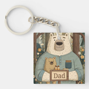 Heartwarming Father's Day Illustration of Bears Keychain