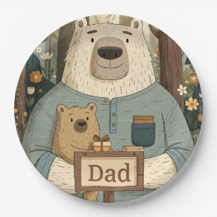 Heartwarming Father's Day Illustration of Bears Paper Plate