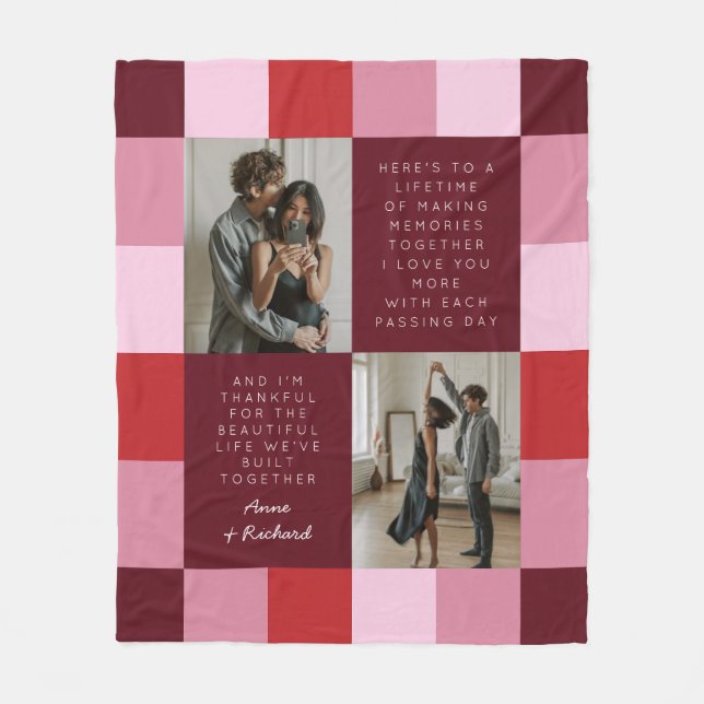 Heartwarming Message 2 Photos in Plaid Valentines Fleece Blanket (Front)