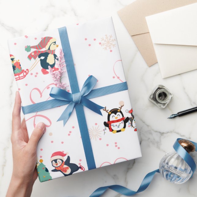Heartwarming Penguin Christmas Wrapping Paper (Gifting)