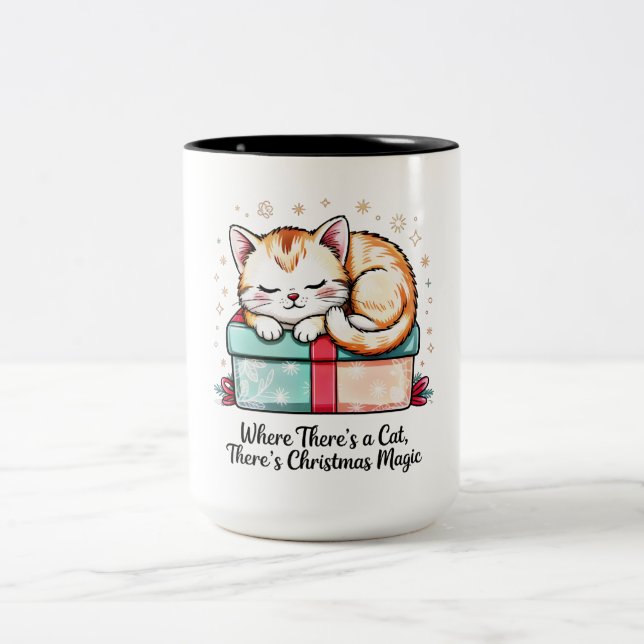 Heartwarming Sleeping Kitten - Cat Lover Gift Two-Tone Coffee Mug (Center)