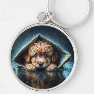 Heartwarming wet canine in stormy weather keychain
