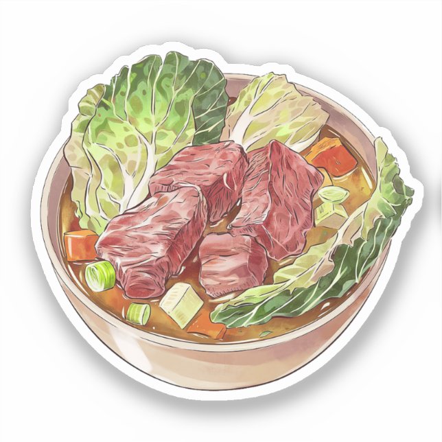 Hearty Beef and Cabbage Soup Illustration (Front)