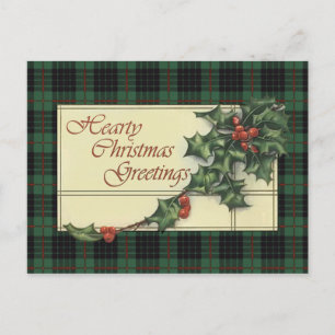 Hearty Christmas Greetings, Gunn Tartan Holiday Postcard