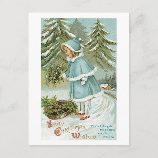 Hearty Christmas Wishes Vintage Holiday Postcard (Front)