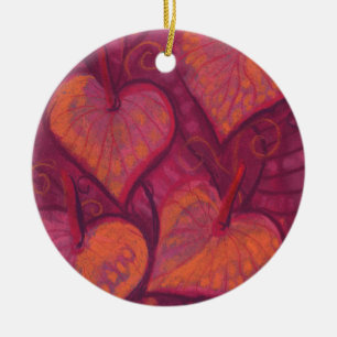 Hearty Flowers, floral hearts, pink, red & orange Ceramic Ornament