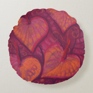 Hearty Flowers, floral hearts, pink, red & orange Round Pillow
