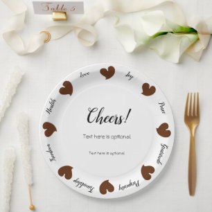 Hearty Hearts Dark Brown - Custom Text Center Paper Plate