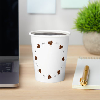 Hearty Hearts Dark Brown - Custom Text Paper Cups