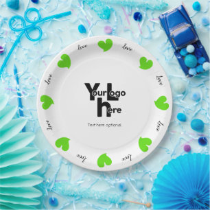 Hearty Hearts Green - Custom Text and Logo Paper Plate