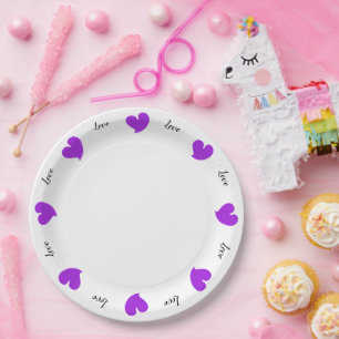 Hearty Hearts Purple - Custom Text Paper Plates