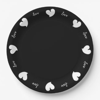Hearty Hearts White and Black - Custom Text Paper Plate
