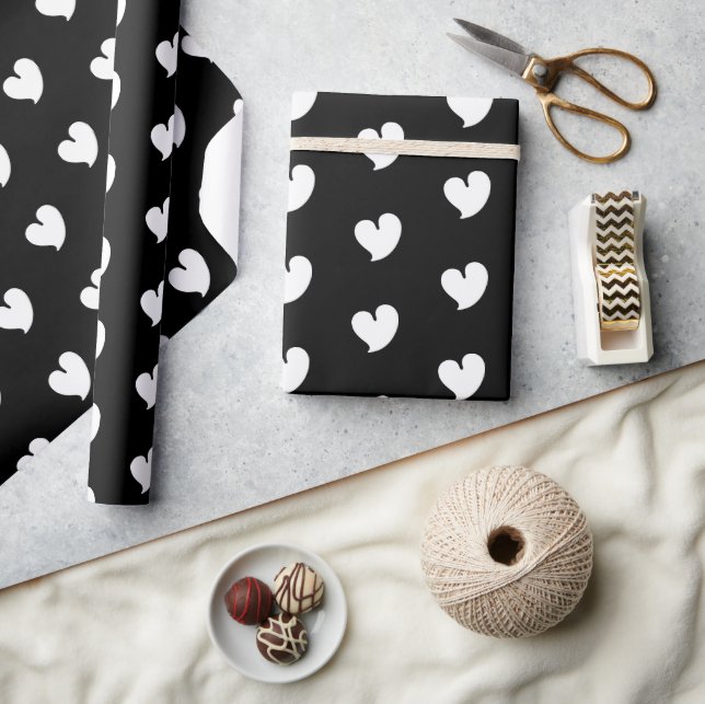 Hearty Hearts - White and Black - Wrapping Paper (Crafts)