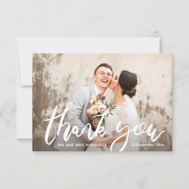 Hearty thank you bride & groom wedding photo card (Front)