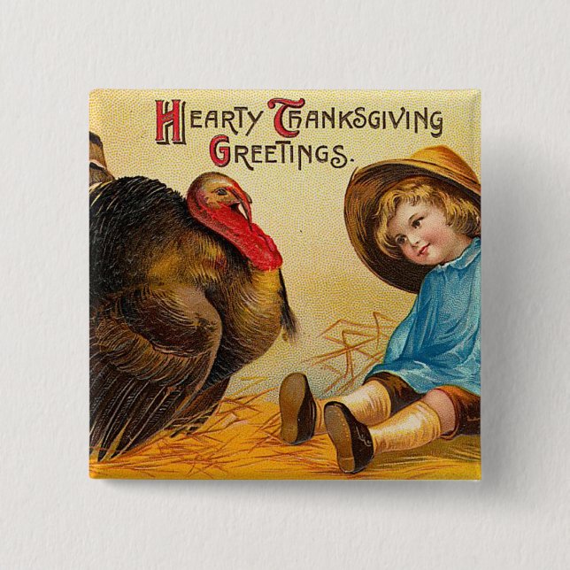 Hearty Thanksgiving Greetings 2 Inch Square Button (Front)