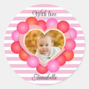 Hearty Valentine Photo Frame  Classic Round Sticke Sticker