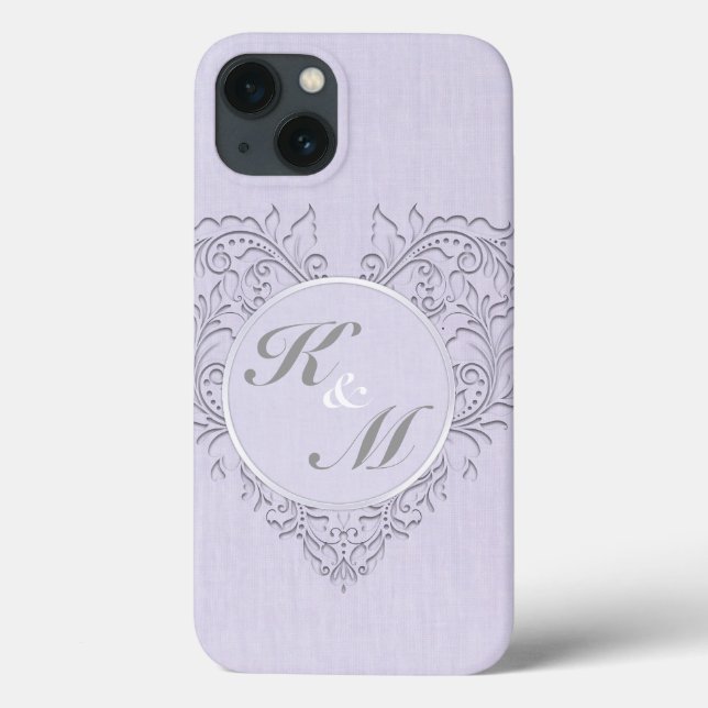HeartyChic Lavender linen Damask heart Case-Mate iPhone Case (Back)