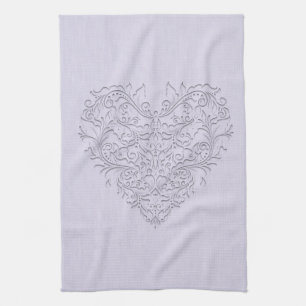 HeartyChic Lavender linen Damask heart Kitchen Towel