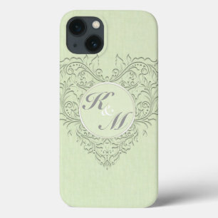 HeartyChic Lime Green linen Damask Heart iPhone 13 Case