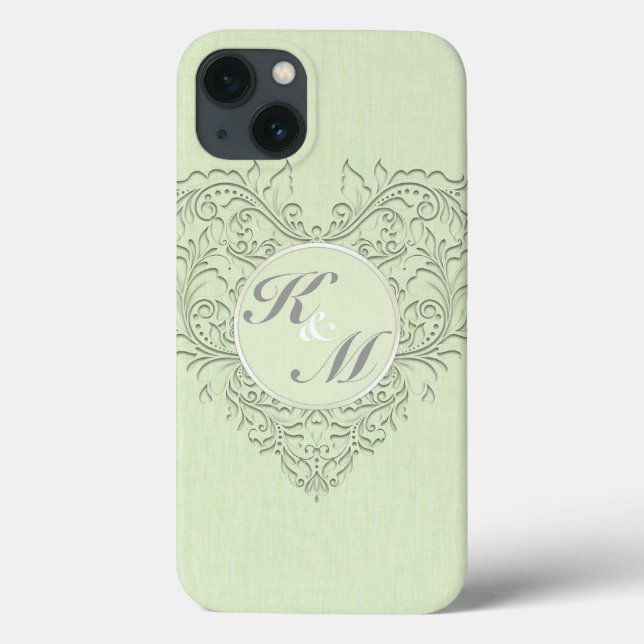 HeartyChic Lime Green linen Damask Heart Case-Mate iPhone Case (Back)