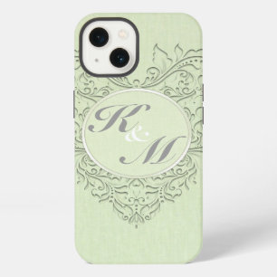 HeartyChic Lime Green linen Damask Heart iPhone 13 Case