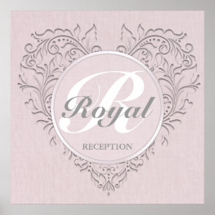 HeartyChic Pink Linen Damask Heart Poster