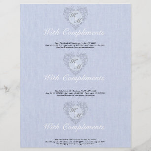 HeartyChic SkyBlue Linen Damask heart Letterhead