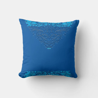 HeartyParty Cobalt Blue And Turquoise Damask Heart Throw Pillow