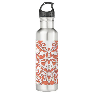 HeartyParty Coral And White Damask Heart 710 Ml Water Bottle