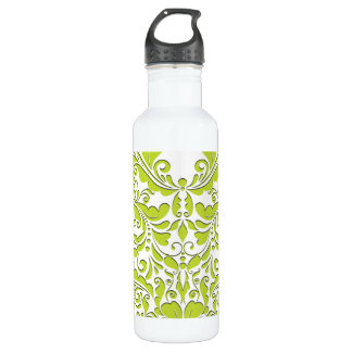 HeartyParty Lime Green And White Damask Heart 710 Ml Water Bottle