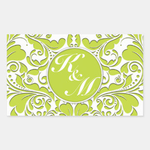 HeartyParty Lime Green And White Damask Heart Sticker