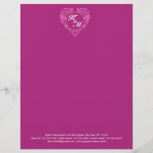 HeartyParty Pink And Cherry Damask Heart Letterhead