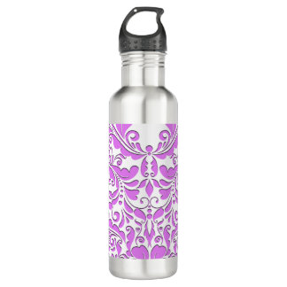 HeartyParty Pink And White Damask Heart 710 Ml Water Bottle