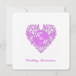 HeartyParty Pink And White Damask Heart Invitation