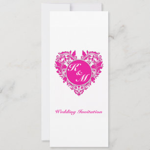 HeartyParty Pink Magenta And White Damask Heart Invitation