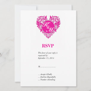 HeartyParty Pink Magenta And White Damask Heart Invitation