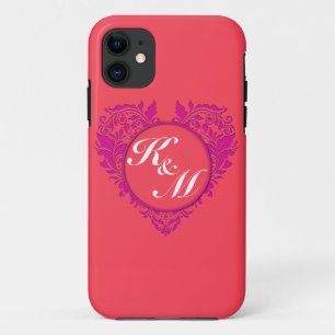 HeartyParty Raspberry and Magenta Damask Heart iPhone 11 Case