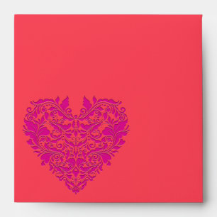 HeartyParty Raspberry and Magenta Damask Heart Envelope