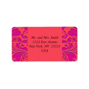 HeartyParty Raspberry and Magenta Damask Heart Label