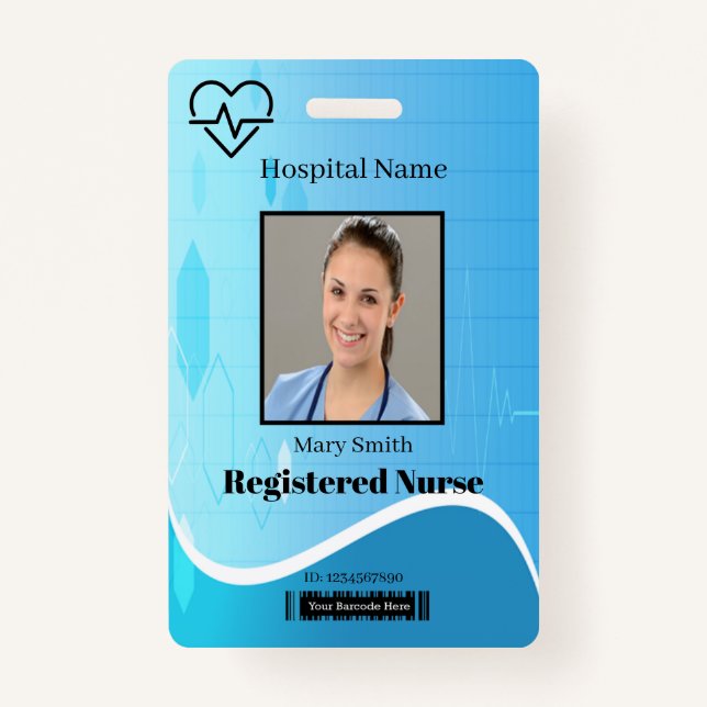Heat Beat Blue Medical Heartbeat Vertical Photo ID Badge (Front)