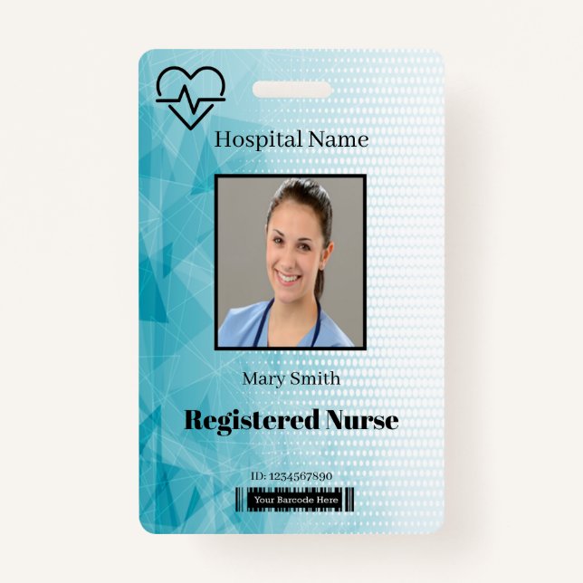 Heat Beat Lifeline Geometric Vertical Photo ID Badge (Front)